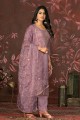 Cotton Straight Pant Suit in Purple with Hand work 
