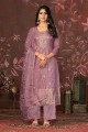 Cotton Straight Pant Suit in Purple with Hand work 