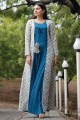 Rayon Gown Dress in Blue with Embroidered