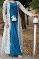 Rayon Gown Dress in Blue with Embroidered