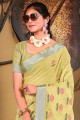 Yellow Saree Embroidered Linen