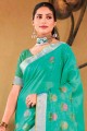 Linen Embroidered Sea green  Saree with Blouse