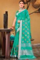 Linen Embroidered Sea green  Saree with Blouse