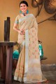 Beige Linen Saree with Embroidered