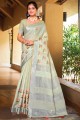 Linen Saree Embroidered in Green