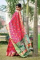 Red Saree in Silk with Printed