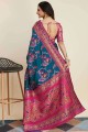 Weaving Banarasi silk Saree Teal blue with Blouse