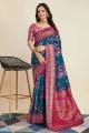 Weaving Banarasi silk Saree Teal blue with Blouse