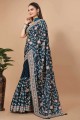 Thread,embroidered Silk Saree in Blue