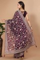 Wine Thread,embroidered Silk Saree