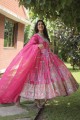 Silk Digital print Pink Gown Dress with Dupatta