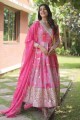 Silk Digital print Pink Gown Dress with Dupatta