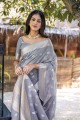 embroidered Georgette Grey Saree with Blouse