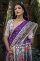 Tussar silk Purple Saree in Printed