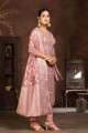 Organza Pink Straight Pant Suit in Embroidered