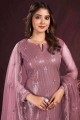 Straight Pant Suit in Onion  Net with Embroidered