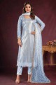 Onion  Straight Pant Suit with Embroidered Net