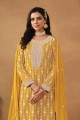 Yellow Embroidered Sharara Suit in Faux georgette