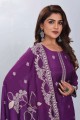 Viscose Embroidered Purple Salwar Kameez with Dupatta