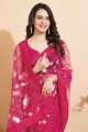 embroidered Saree in Pink Soft net