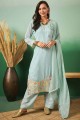 Sky blue  Straight Pant Suit with Embroidered Georgette