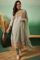 Light green  Straight Pant Suit in Embroidered Georgette