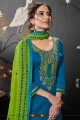 Blue Patiala Suits in Silk with Cotton
