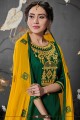 Silk Patiala Suits in Dark Green with Cotton