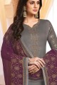 Satin Georgette Churidar Suits in Grey with dupatta