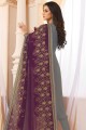 Satin Georgette Churidar Suits in Grey with dupatta