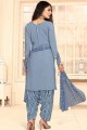 Printed Crepe Palazzo Suit in Blue with Dupatta