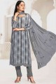 Printed Crepe Palazzo Suit in Grey