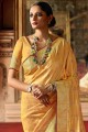 Yellow South Indian Saree in Silk with Weaving
