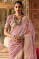 Silk South Indian Saree in Pink weaving