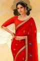 Lace Georgette Red Saree with Blouse