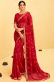 Designer Georgette lace Saree in Red with Blouse