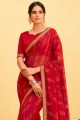 Designer Georgette lace Saree in Red with Blouse