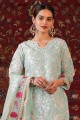 Green Embroidered Faux georgette Palazzo Suit