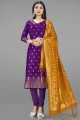 Purple Weaving Salwar Kameez in Banarasi raw silk