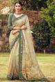 Beige Saree in Georgette with Printed