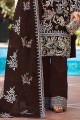 Georgette Palazzo Suit in Brown with Zari