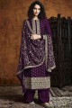 Sequins Faux georgette Palazzo Suit in Purple