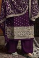 Sequins Faux georgette Palazzo Suit in Purple