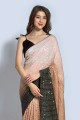Saree Georgette in Brown with Embroidered