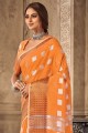 Linen Saree with Weaving in Orange