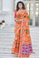 Weaving Patola silk Orange Saree with Blouse
