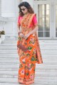 Weaving Patola silk Orange Saree with Blouse