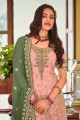 Stone with moti Faux georgette Palazzo Suit in Peach with Dupatta