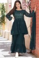 Faux georgette Sharara Suit with Embroidered in Teal
