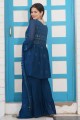 Embroidered Faux georgette Blue Sharara Suit with Dupatta